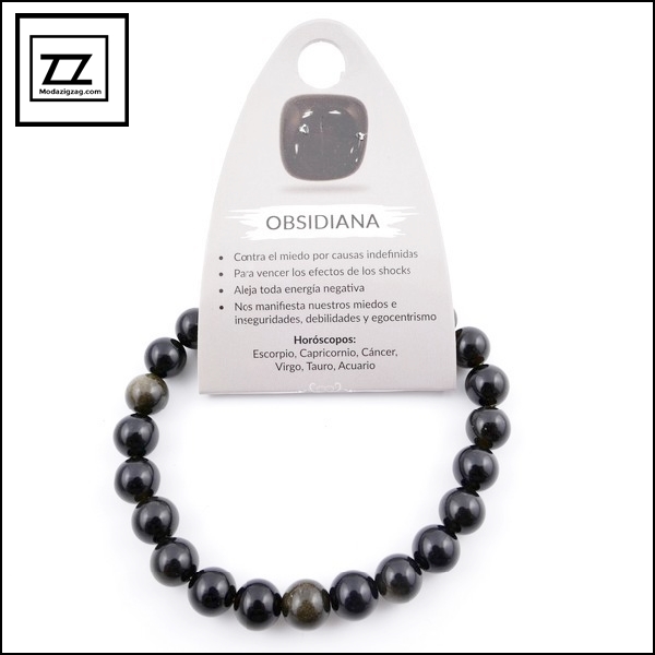 37626 57 pulsera elastica de piedra natural de 8 mm obsidiana