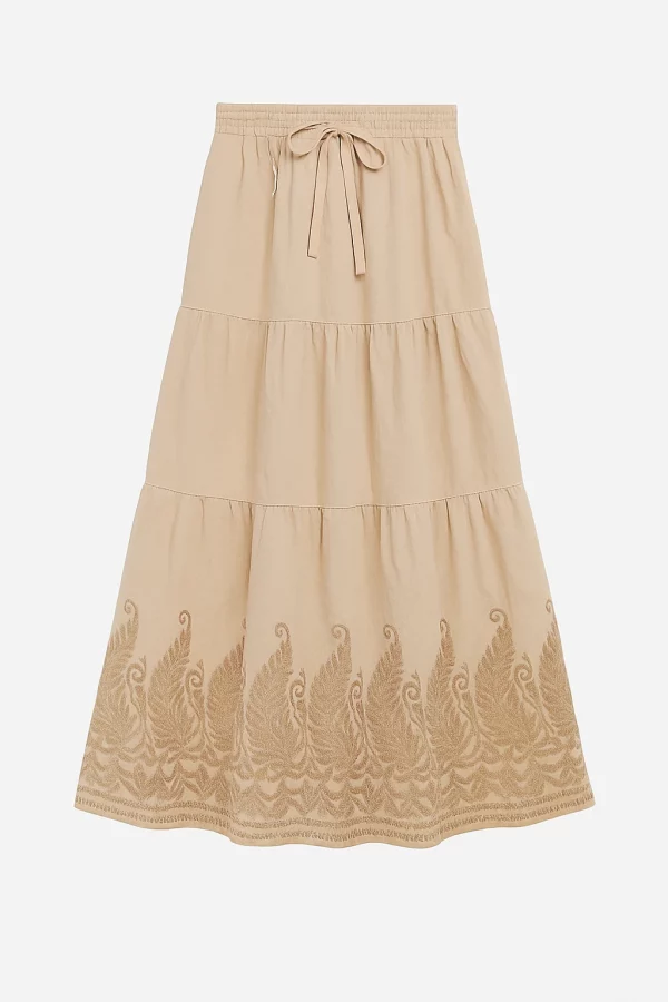 Falda larga bordada Beril beige